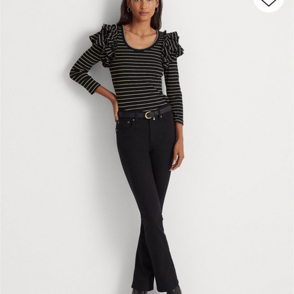 Lauren Ralph Lauren Tops - RALPH LAUREN METALLIC STRIPED RUFFLE TRIM KNIT TOP SIZE LARGE NWT